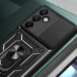 Hibridinis šarvuotas kameros skydelis su kameros dangteliu ir metaliniu žiedu, skirtas „Samsung Galaxy S24 FE“ - juodas