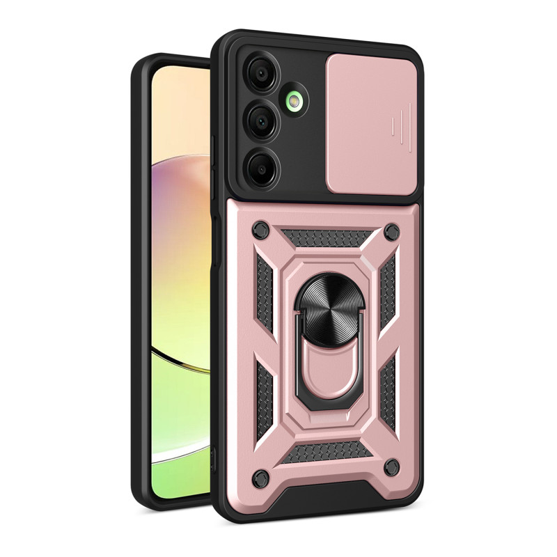 „Hybrid Armor Camshield“ dėklas su kameros dangteliu ir metaliniu žiedu, skirtas „Samsung Galaxy A16 / A16 5G“ - rožinis