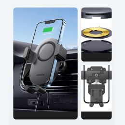 Ugreen Qi 15W belaidžio automobilinio įkroviklio automobilinio telefono laikiklis orlaidei juodas (40118 CD256)