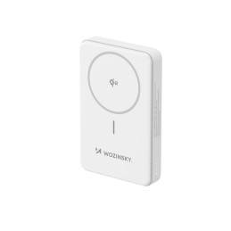 Išorinė baterija „Wozinsky WLWP-10KA0Y3WS“ 22,5 W PD Qi2 10000 mAh, su stovu, 1x USB-A, 1x USB-C - balta