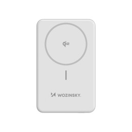 Išorinė baterija „Wozinsky WLWP-10KA0Y3WS“ 22,5 W PD Qi2 10000 mAh, su stovu, 1x USB-A, 1x USB-C - balta