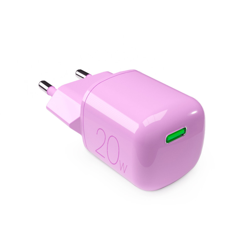 „Puro“ 20 W GaN USB-C sieninis įkroviklis – rožinis
