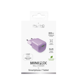 „Puro“ 20 W GaN USB-C sieninis įkroviklis – rožinis