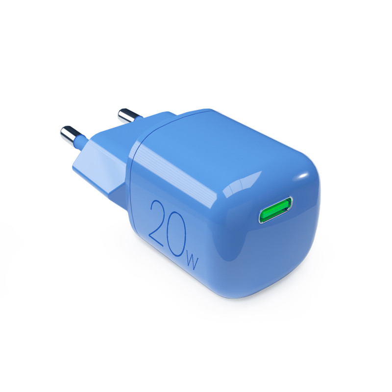 „Puro“ 20 W GaN USB-C sieninis įkroviklis – mėlynas