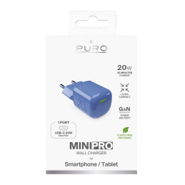 „Puro“ 20 W GaN USB-C sieninis įkroviklis – mėlynas