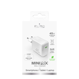 „Puro Super Mini“ 45 W PD GaN USB-C sieninis įkroviklis – baltas