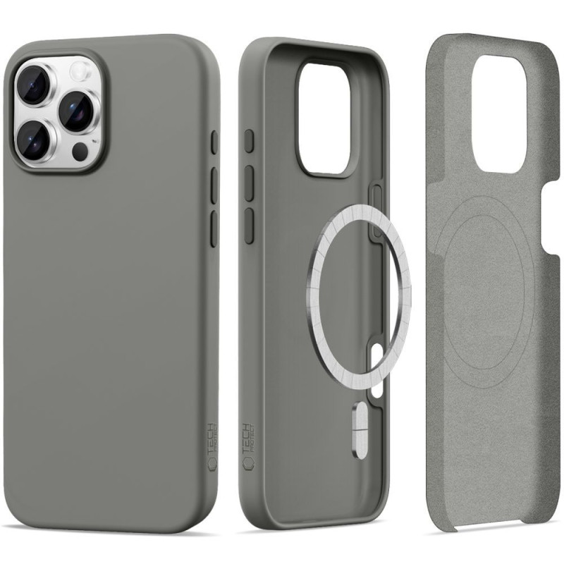 „Tech-Protect“ silikoninis „MagSafe“ dėklas „iPhone 16 Pro“ – pilkas