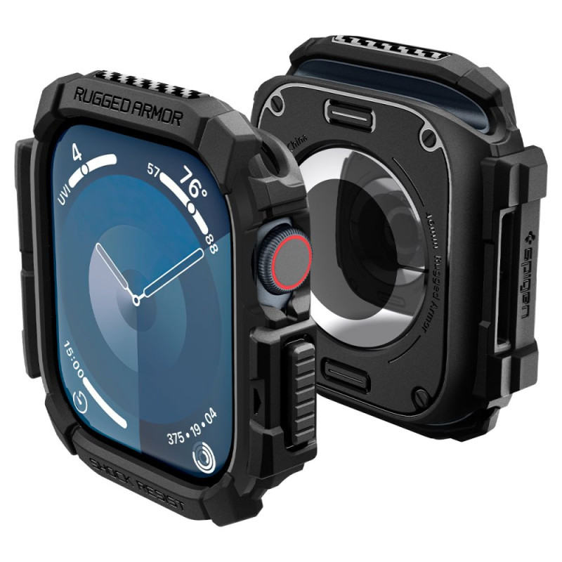 „Spigen Rugged Armor“ dėklas, skirtas „Apple Watch 10“ (46 mm) – juodas