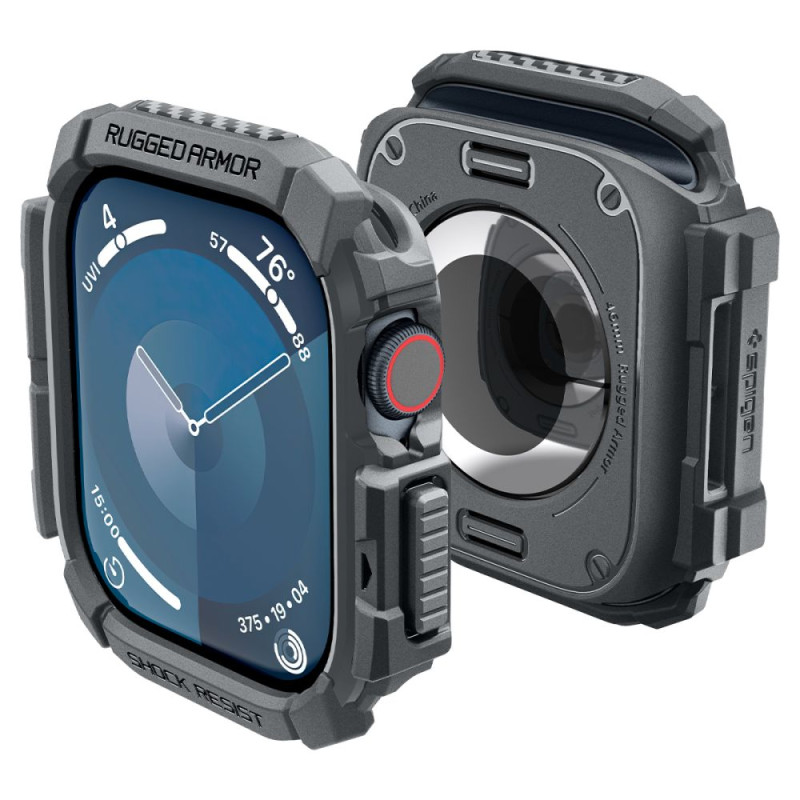 „Spigen Rugged Armor“ dėklas, skirtas „Apple Watch 10“ (46 mm) – pilkas