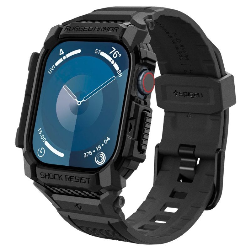 „Spigen Rugged Armor“ dėklas, skirtas „Apple Watch 10“ (46 mm) – juodas