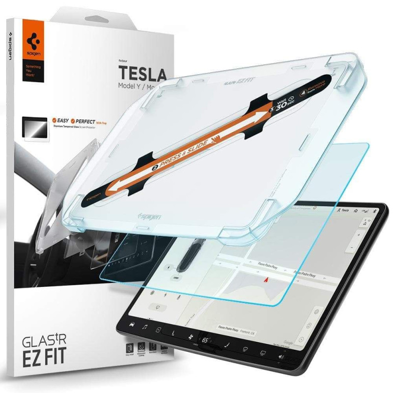 Spigen Glas.tR EZ Fit grūdintas stiklas, skirtas Tesla modeliui Y/ 3