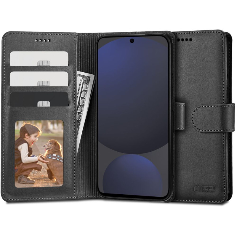 „Tech Protect“ piniginės dėklas, skirtas „Samsung Galaxy S24 FE“ – juodas