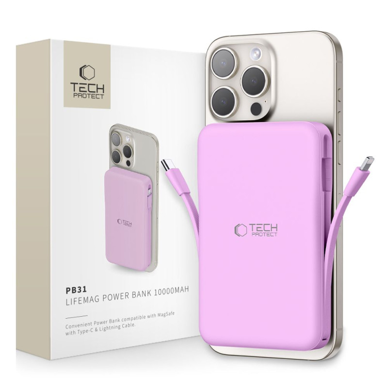 „Tech-Protect PB31 MagSafe 10000mAh“ išorinė baterija – violetinė