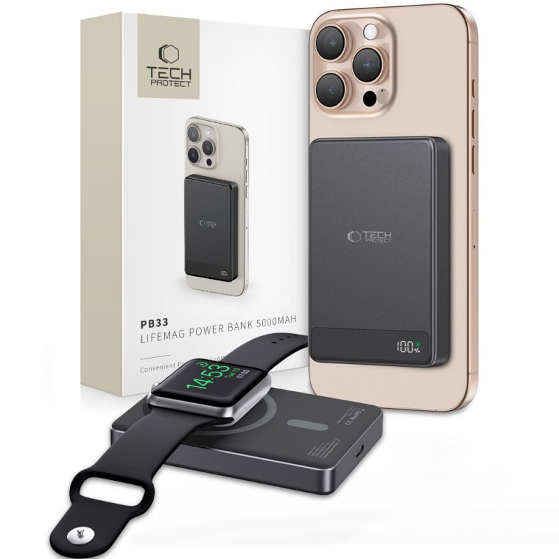 Išorinė baterija „Tech-Protect PB33 LifeMag MagSafe 5000mAh“ – juoda