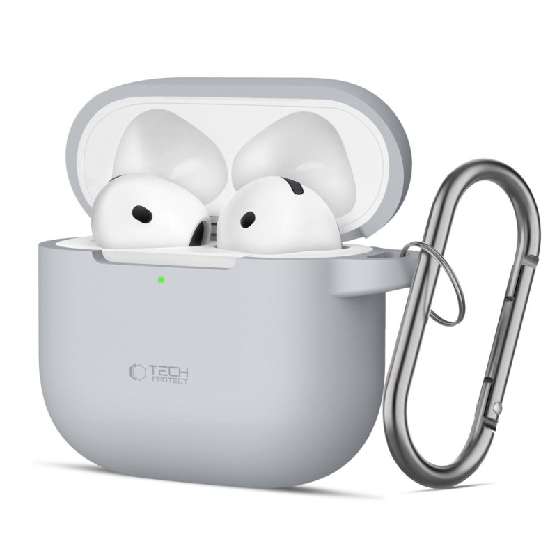 „Tech-Protect“ silikoninis dėklas su kabliuku, skirtas „AirPods 4“ – pilkas