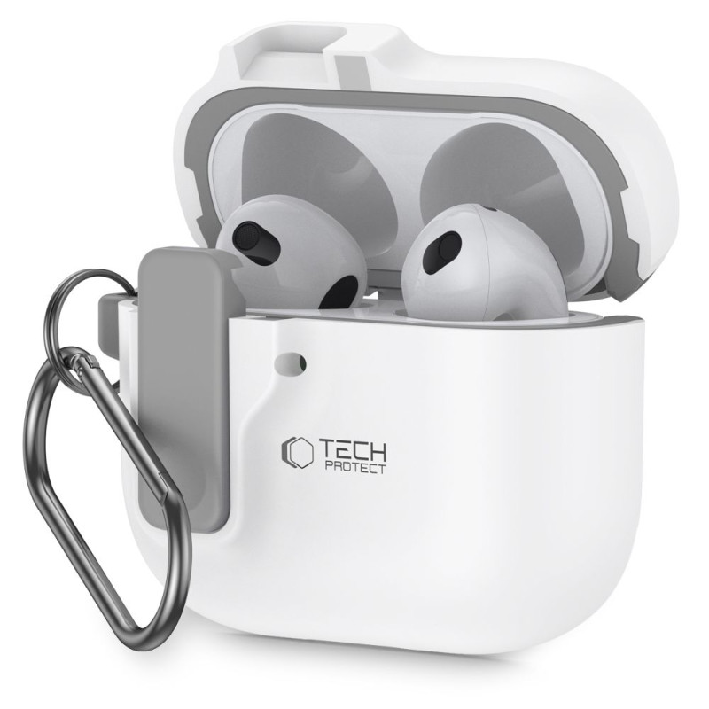„Tech-Protect“ plonas kabliuko formos dėklas, skirtas „AirPods 4“ – baltas