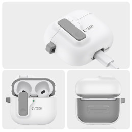 „Tech-Protect“ plonas kabliuko formos dėklas, skirtas „AirPods 4“ – baltas