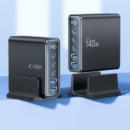 „Tech-Protect DC140W-GAN“ 5 prievadų PD140W/ QC3.0 įkrovimo stotelė – juoda