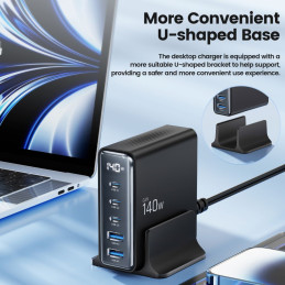 „Tech-Protect DC140W-GAN“ 5 prievadų PD140W/ QC3.0 įkrovimo stotelė – juoda