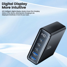 „Tech-Protect DC140W-GAN“ 5 prievadų PD140W/ QC3.0 įkrovimo stotelė – juoda