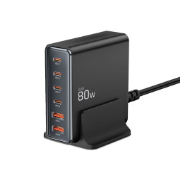 „Tech-protect DC80W-GAN“ 6 prievadų PD80W/ QC3.0 įkrovimo stotelė – juoda