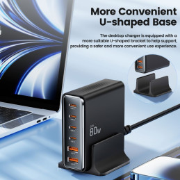 „Tech-protect DC80W-GAN“ 6 prievadų PD80W/ QC3.0 įkrovimo stotelė – juoda