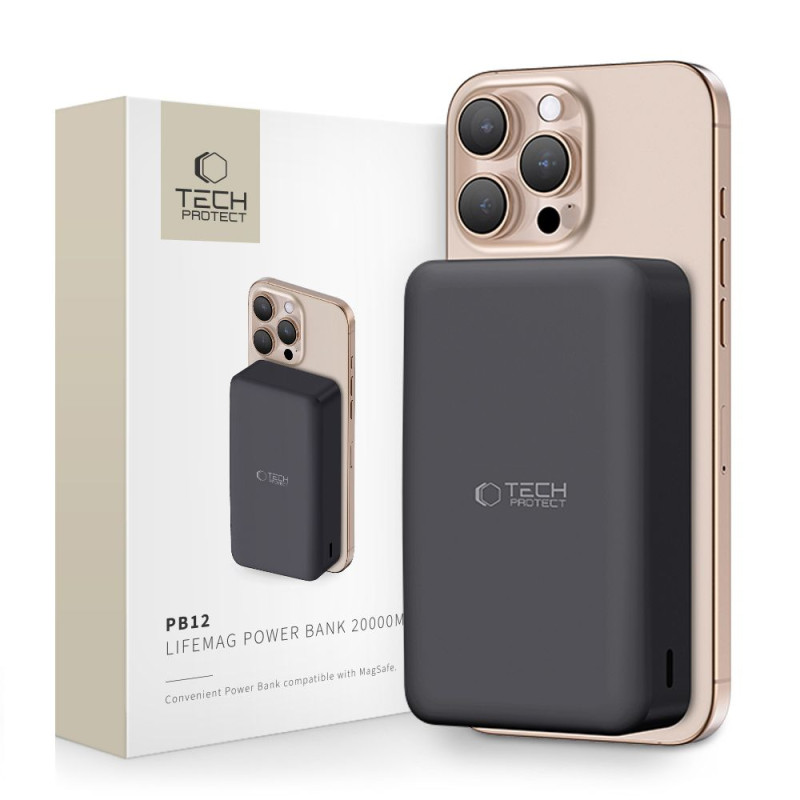 Išorinė baterija „Tech-Protect PB12 LifeMag MagSafe 20000MAH“ – juoda
