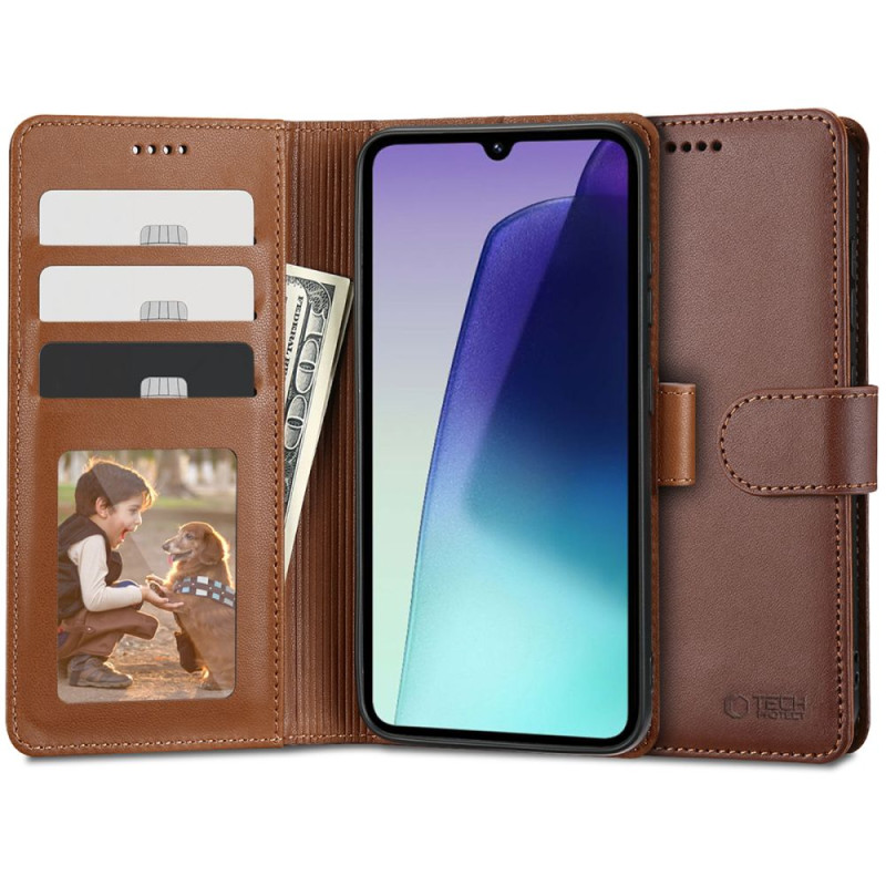 „Tech-Protect“ piniginės dėklas, skirtas „Xiaomi Redmi 14C“ / „Poco C75“ – rudas