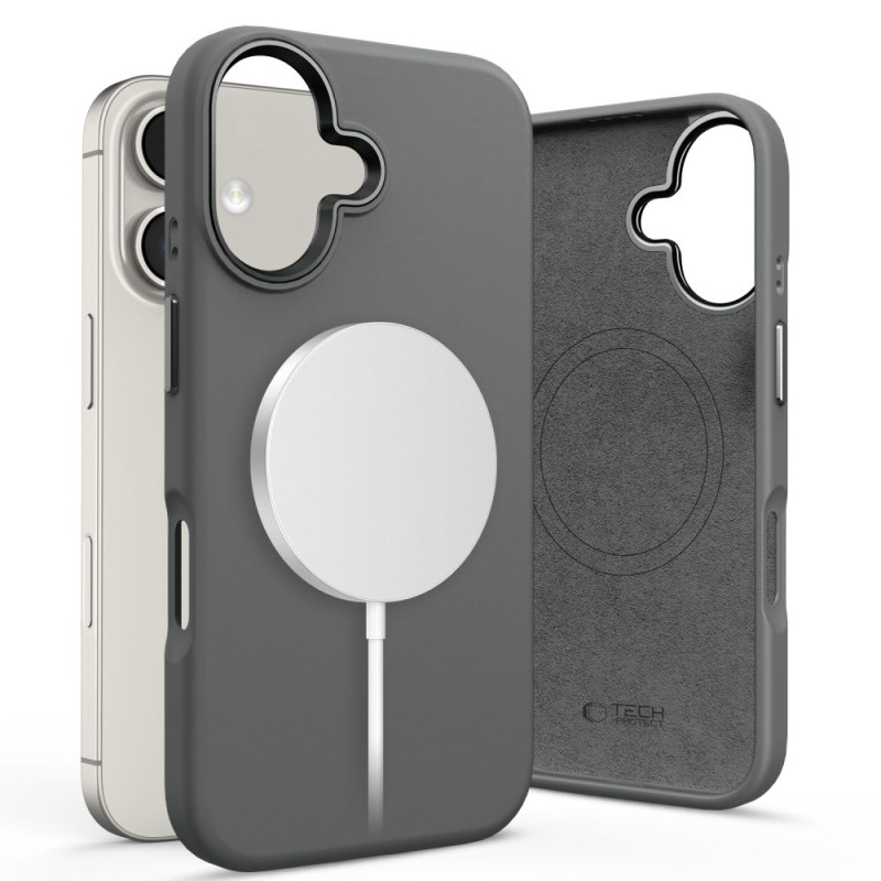 „Tech-Protect“ silikoninis PU „MagSafe“ iPhone 16 dėklas – pilkas