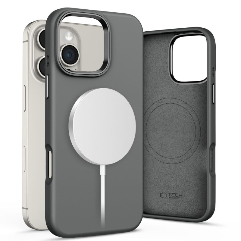 „Tech-Protect“ silikoninis PU „MagSafe iPhone 16 Pro“ dėklas – pilkas