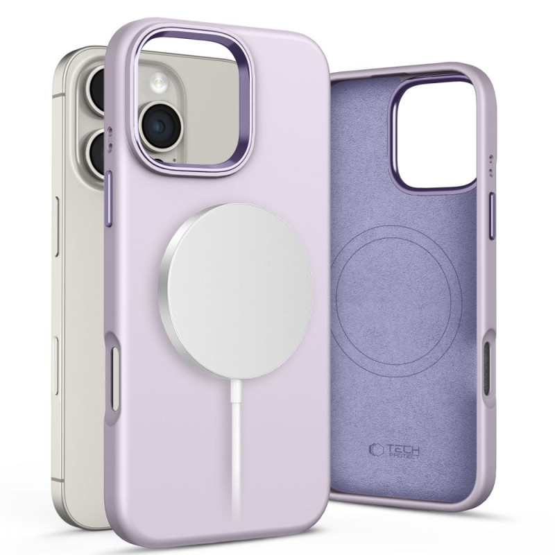„Tech-Protect“ silikoninis PU „MagSafe“ dėklas, skirtas „iPhone 16 Pro Max“ – violetinis
