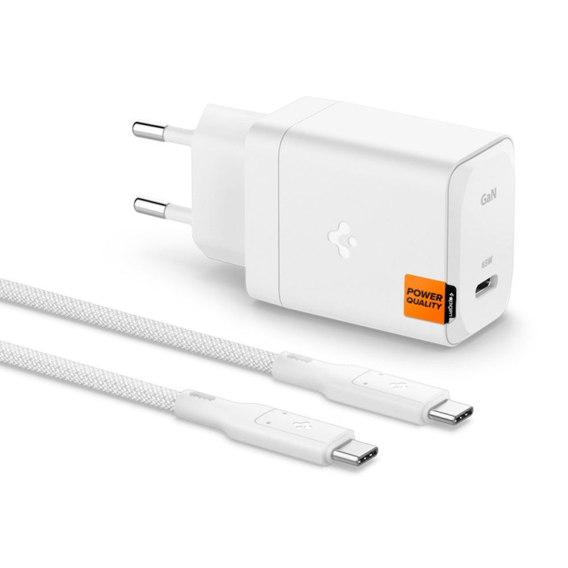 „Spigen ArcStation Pro“ įkroviklis + USB-C 65W laidas – baltas