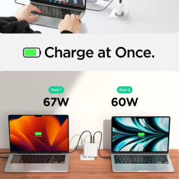 „Spigen ArcStation Pro“ įkroviklis + USB-C 140 W laidas – baltas