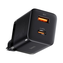 Baseus Super Si Pro greitas USB / USB tipo C įkroviklis 30 W maitinimo tiekimo greitas įkrovimas juodas (CCSUPP-E01)