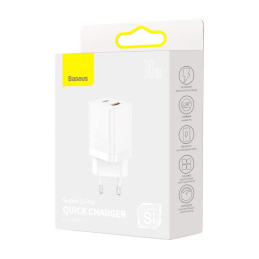 Baseus Super Si Pro greitas USB / C tipo USB įkroviklis 30 W maitinimo tiekimo greitas įkrovimas baltas (CCSUPP-E02)