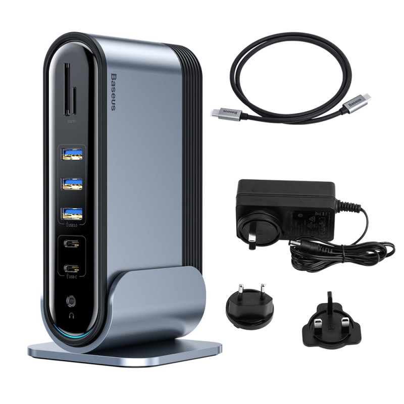 HUB Baseus CAHUB-DG0G 3x USB 3.2 Gen 1 / 2x USB-A / 2x USB-C / SD kortelių skaitytuvas, micro SD / AUX / 3x HDMI / RJ45 ...