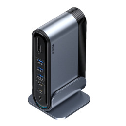 HUB Baseus CAHUB-DG0G 3x USB 3.2 Gen 1 / 2x USB-A / 2x USB-C / SD kortelių skaitytuvas, micro SD / AUX / 3x HDMI / RJ45 ...