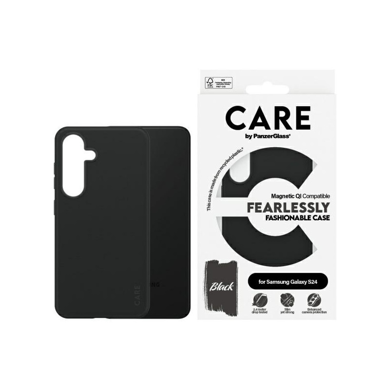 „CARE by PanzerGlass“ madingas QI dėklas, skirtas „Samsung Galaxy S24“ – juodas