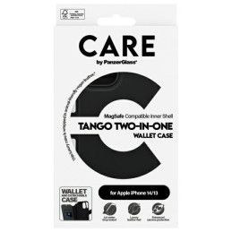 „CARE by PanzerGlass Feature Tango 2in1“ piniginės ir „MagSafe“ dėklas, skirtas „iPhone 13 / 14“ – juodas