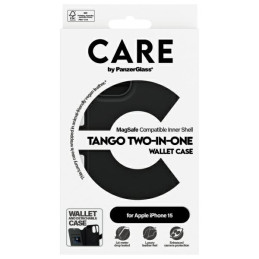 „CARE by PanzerGlass Feature Tango 2in1“ piniginės ir „MagSafe“ dėklas, skirtas „iPhone 15“ – juodas