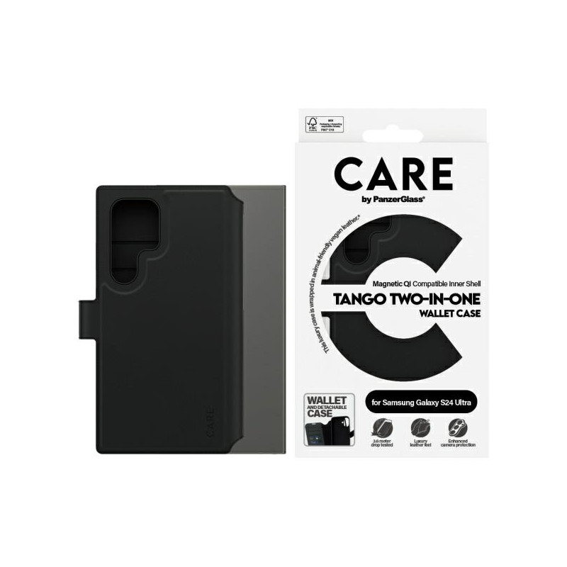 „CARE by PanzerGlass Feature Tango 2in1“ piniginės dėklas, skirtas „Samsung Galaxy S24 Ultra“ – juodas