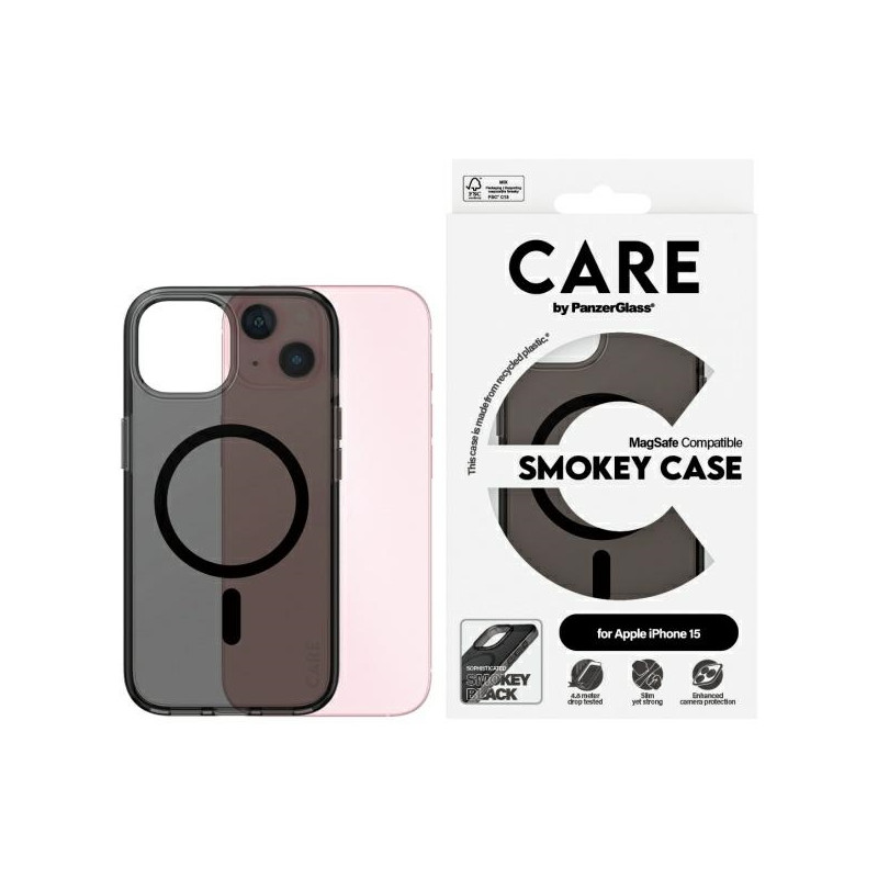 „Care PanzerGlass“ flagmaninis „MagSafe“ dėklas, skirtas „iPhone 15“ – juodas