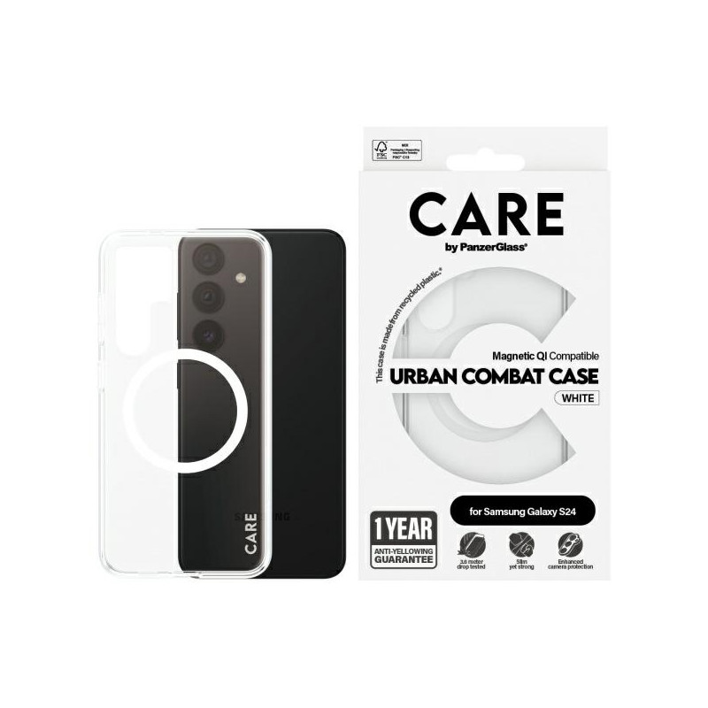 „CARE by PanzerGlass“ flagmano „QI“ dėklas, skirtas „Samsung Galaxy S24“ – skaidrus
