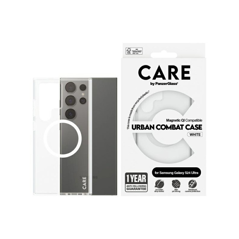 „CARE by PanzerGlass Flagship QI“ dėklas, skirtas „Samsung Galaxy S24 Ultra“ – skaidrus