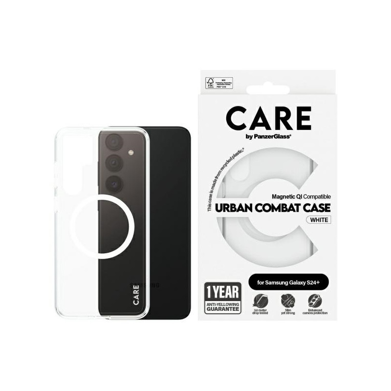 „CARE by PanzerGlass“ flagmano „QI“ dėklas, skirtas „Samsung Galaxy S24+“ – skaidrus
