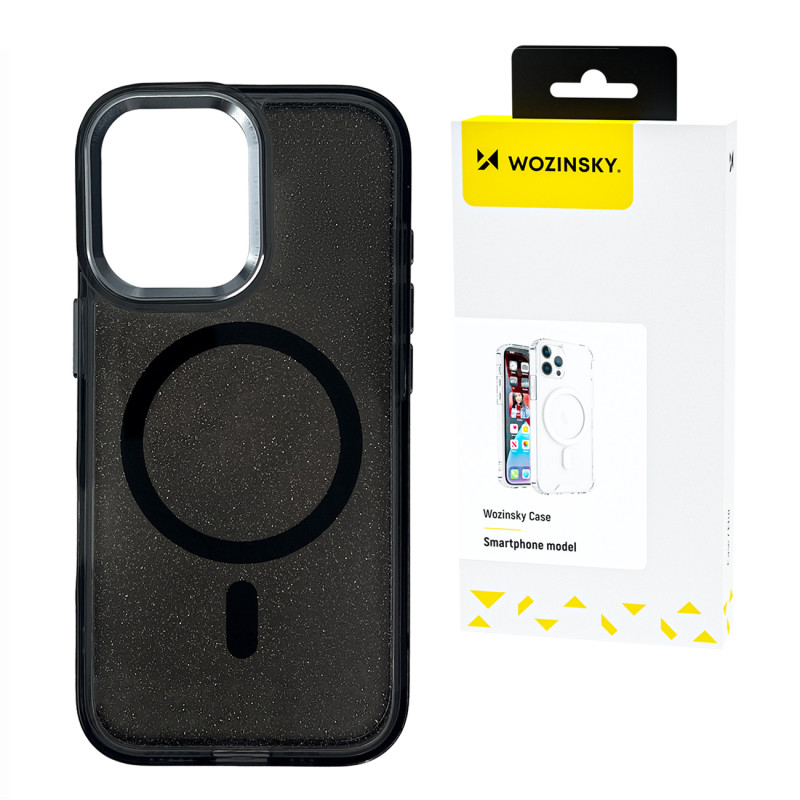 „Wozinsky“ blizgučių dėklas su saugiu magnetu, skirtas „Samsung Galaxy S25“ – juodas su blizgučiais