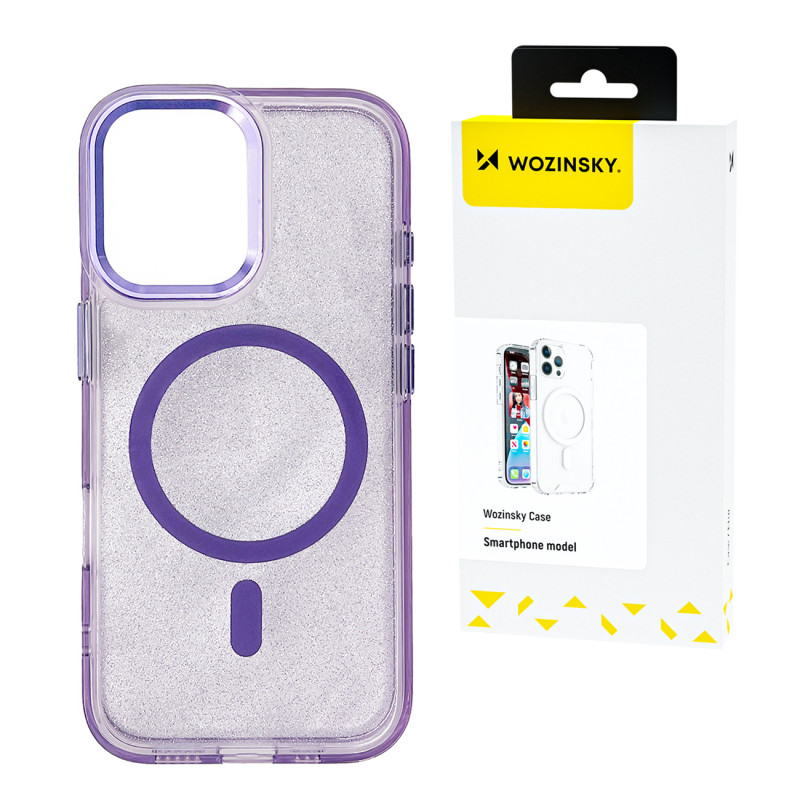 „Wozinsky“ blizgučiais dengtas „MagSafe“ dėklas, skirtas „Samsung Galaxy S24 FE“ – violetinis su blizgučiais