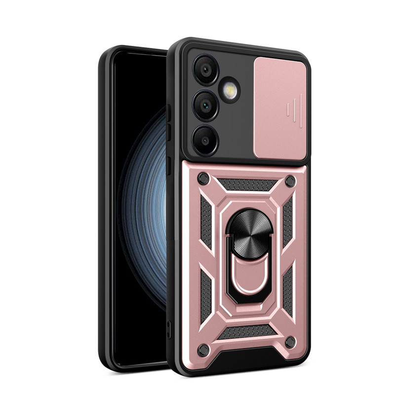 „Hybrid Armor Camshield“ su stovu ir kameros dangteliu, skirtas „Samsung Galaxy A26“ - rožinis