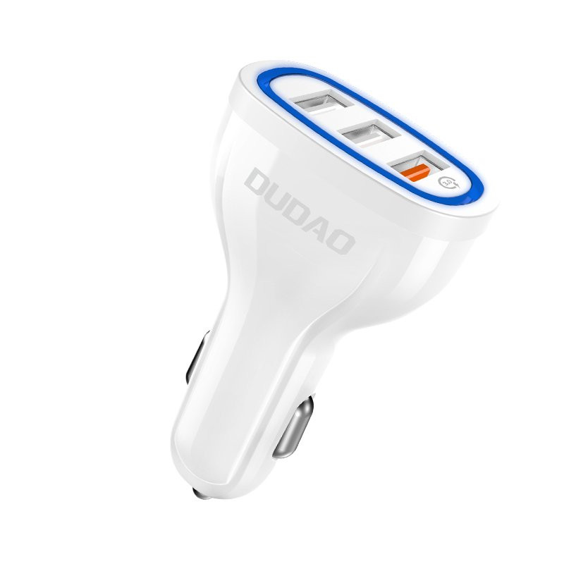 Dudao automobilinis įkroviklis greitas įkrovimas Quick Charge 3.0 QC3.0 2.4A 18W 3x USB balta (R7S balta)