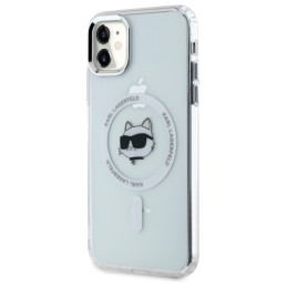 Karl Lagerfeld IML metalinis „Choupette Head“ „MagSafe iPhone 11“ dėklas – baltas